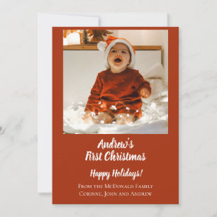 Holiday card minimal baby's first Christmas red