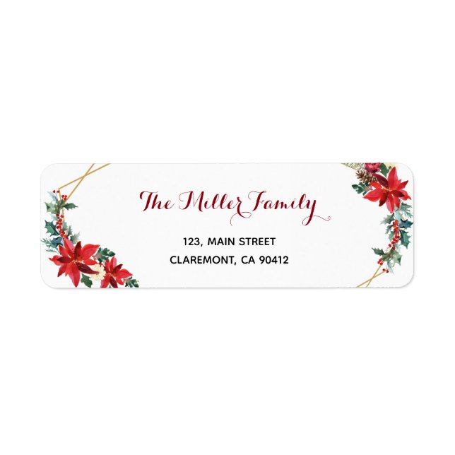 Holiday Card Poinsettia return address Label (Front)