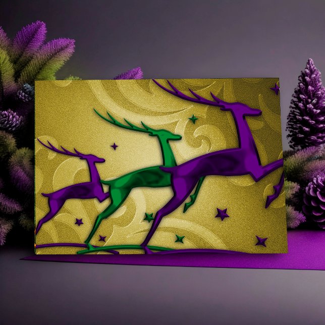 Holiday Card Purple Green Gold Reindeer (Creator Uploaded)