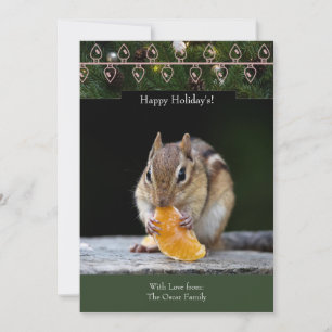 Holiday Card with a Chipmunk with a Mandarin Slice