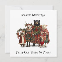 Holiday card with animals in dresses