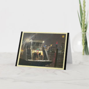 Holiday card with NYC skyline and gold trim
