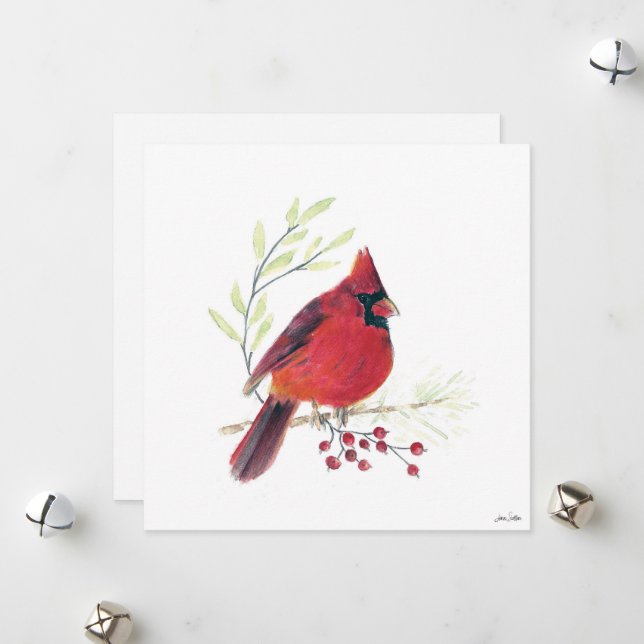 Holiday Cardinal Berries Art Card (Front/Back In Situ)