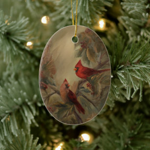 Holiday Cardinals Ceramic Ornament