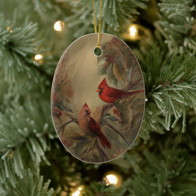 Holiday Cardinals Ceramic Ornament (Tree)