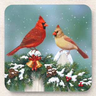Holiday Cardinals & Christmas Garland Coaster
