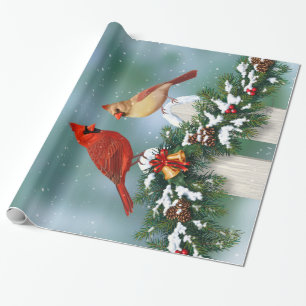 Holiday Cardinals & Christmas Garland Wrapping Paper