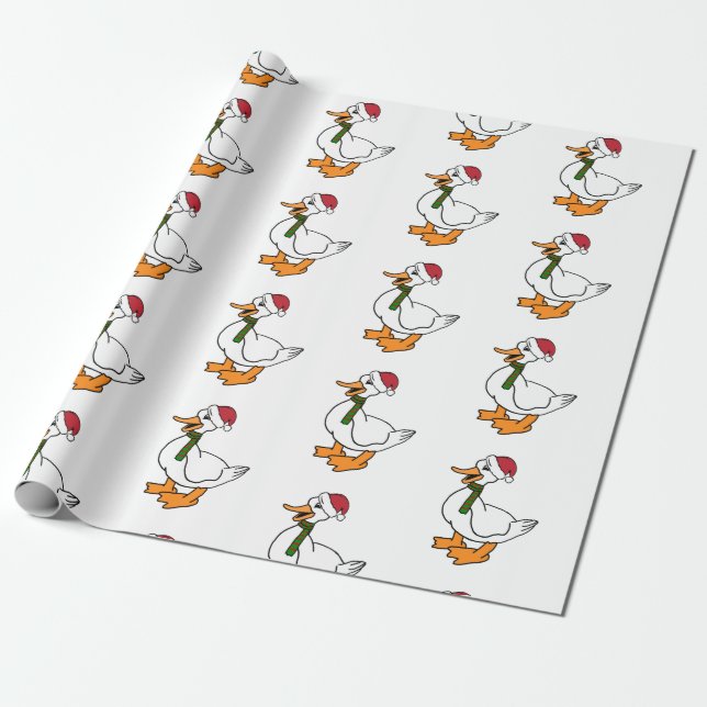 Holiday Cartoon Duck Wrapping Paper (Unrolled)