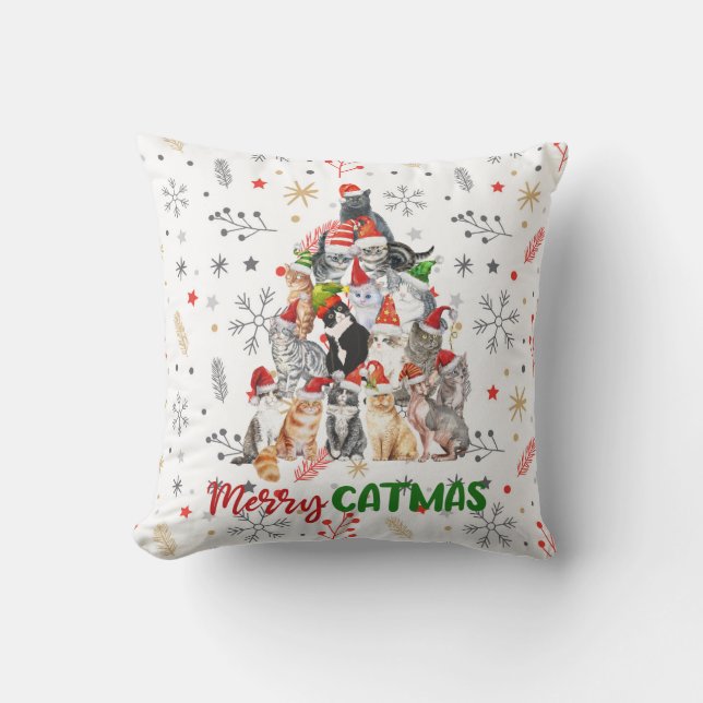 Holiday Cat and Kitten Christmas Tree red   Cushion (Front)