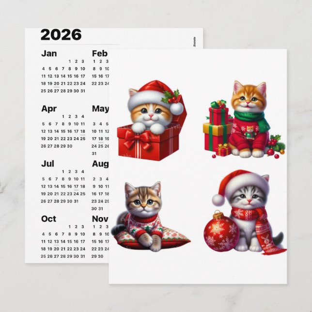 Holiday Cat Magic December Calendar 2026 Edition Postcard (Front/Back)