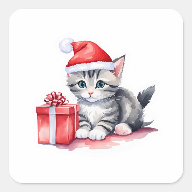 Holiday Cat Sticker – Cute Kitty with Xmas Gifts  (Front)
