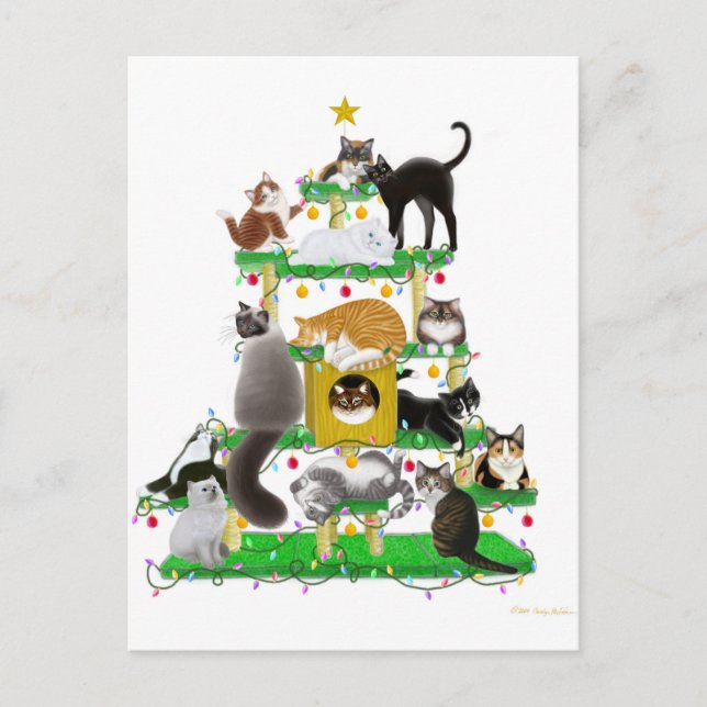 Holiday Cat Tree Customisable Postcard (Front)
