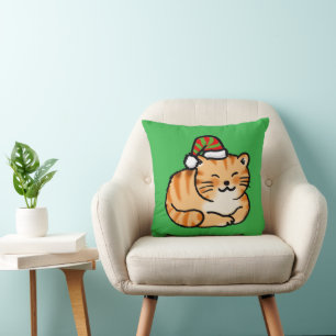Holiday Cat with Santa Hat - Christmas Cat Lover Cushion