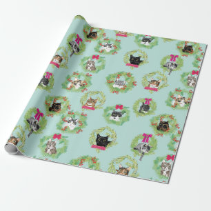 Holiday Cat Wreaths Wrapping Paper