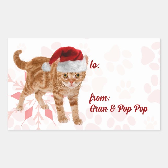 Holiday Cats in Red and Pink Snowflake Rectangular Sticker (Front)