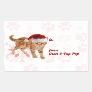 Holiday Cats in Red and Pink Snowflake Rectangular Sticker