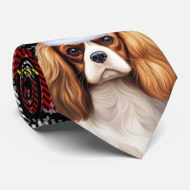 Holiday Cavalier King Charles Dog Plaid Christmas Tie (Rolled)