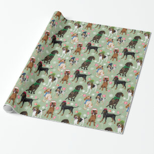 Holiday Celebration Coonhounds Green Wrapping Paper