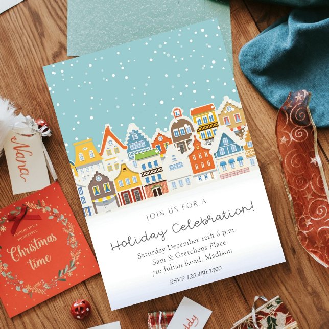 Holiday Cerebration Colourful Home Snowy Christmas Invitation (Creator Uploaded)