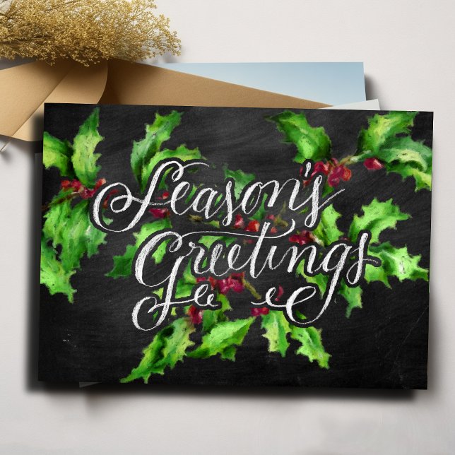 Holiday Chalk Green Holly Branch Seasons Greetings (Creator Uploaded)