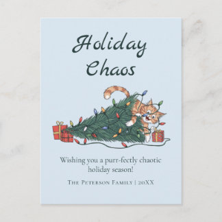 Holiday Chaos Funny Cat Christmas Postcard