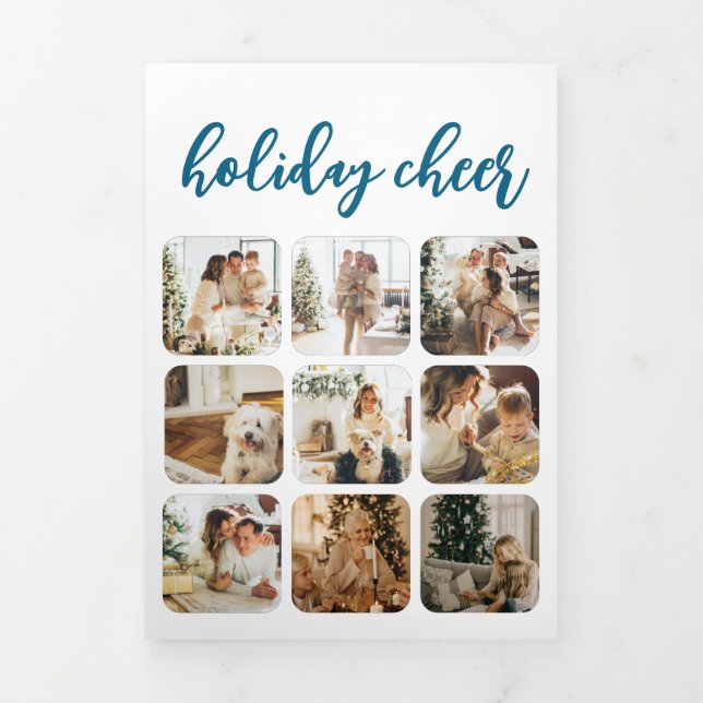 Holiday Cheer 16 Photo Christmas Personalised Tri-Fold Card (Cover)