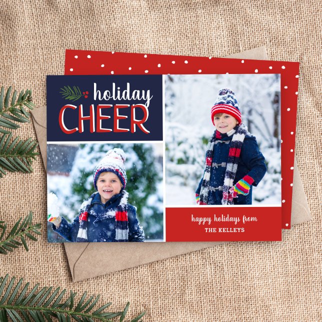 Holiday Cheer 2 Photo Collage Card (Creator Uploaded)