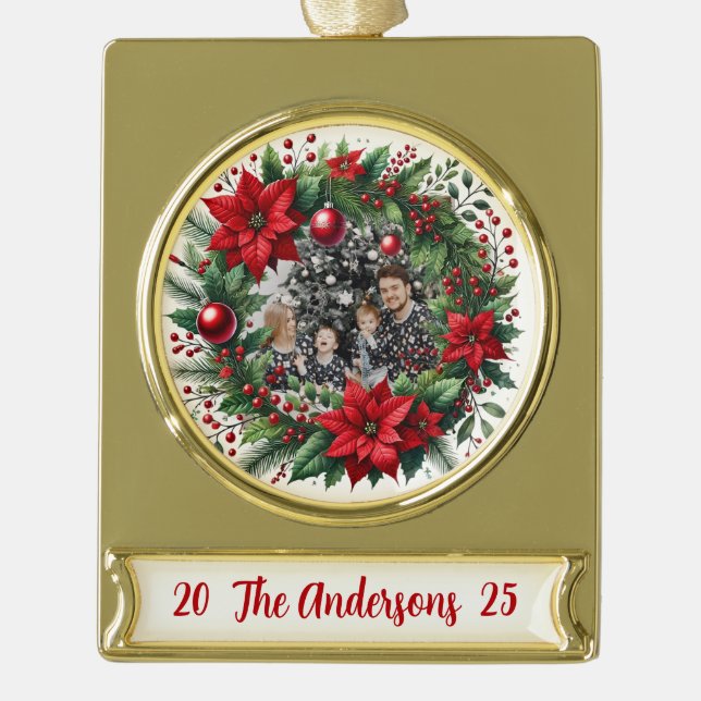 Holiday Cheer – A Family Christmas Keepsake Gold Plated Banner Ornament (Front)