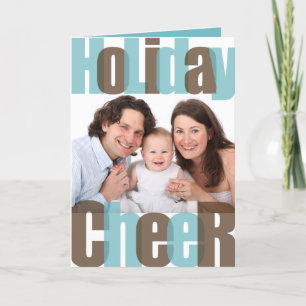 Holiday Cheer blue brown overlay Christmas photo Card