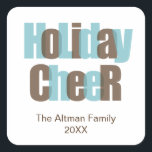 Holiday Cheer blue brown overlay gift tag label<br><div class="desc">Give your holiday gifts and packages a personal  and memorable touch with these customised gift tag stickers. Design feature the greeting "Holiday Cheer" in bold colours and in an overlapping design. These chic and modern holiday labels are perfect for gift bags,  boxes,  candy bags,  mint tins,  jars and more!</div>
