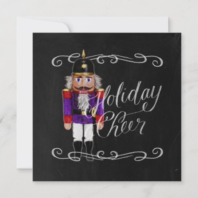 Holiday Cheer Chalkboard Purple and Red Nutcracker Card (Front)