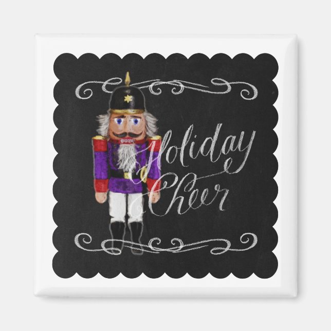 Holiday Cheer Chalkboard Purple and Red Nutcracker Magnet (Front)