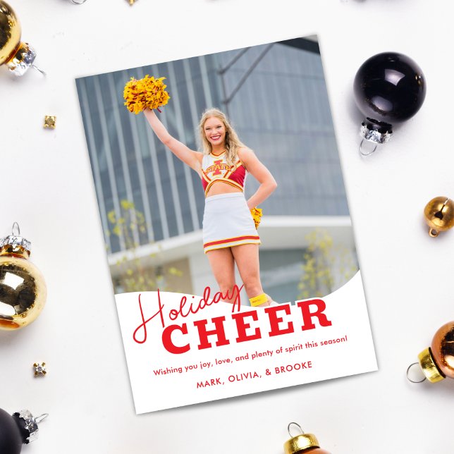 Holiday Cheer Cheerleading Christmas Photo Card (Creator Uploaded)
