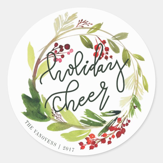HOLIDAY CHEER CLASSIC ROUND STICKER (Front)