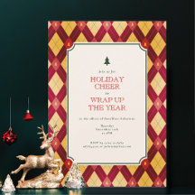 Holiday Cheer Corporate Office Burgundy Gold Plaid