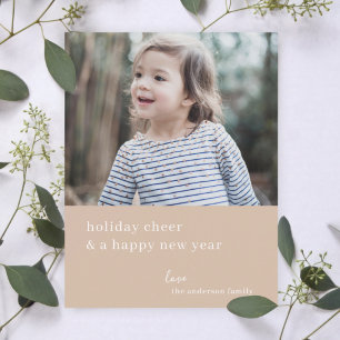 Holiday Cheer Elegant Christmas Photo Taupe Clay Card