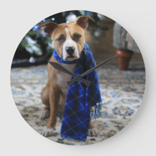 Holiday Cheer from Pit Bull Rescue Dog Large Clock
