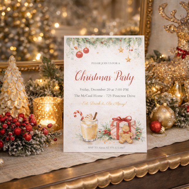 Holiday Cheer Gathering Invitation (Set the tone for a holiday gathering with festive reds, warm drinks, and home celebration)