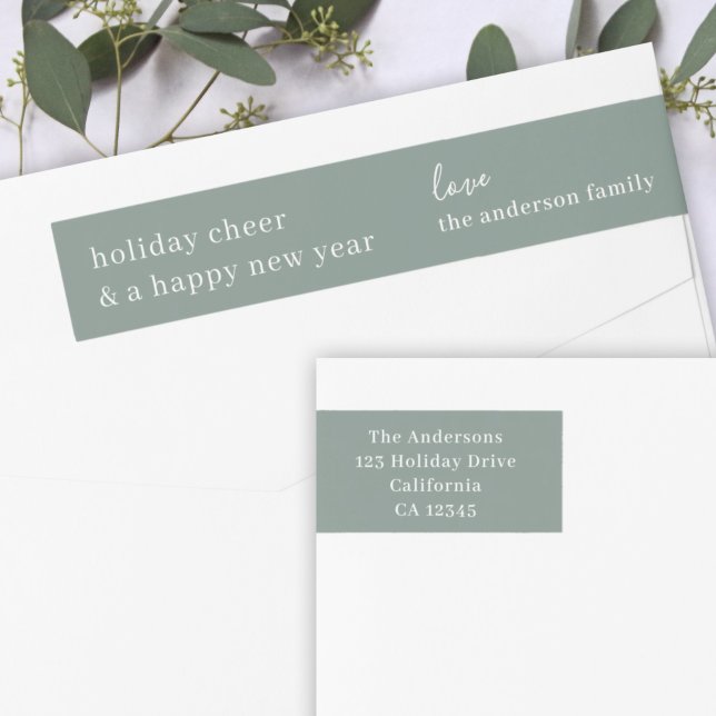 Holiday Cheer | Grayish Green Elegant Christmas Wrap Around Label (Creator Uploaded)