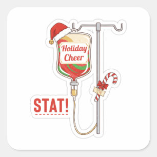 Holiday Cheer IV Drip Funny Medical Christmas Square Sticker