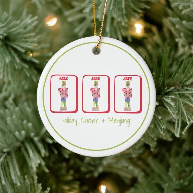 Holiday Cheer & Mahjong Custom / Preppy Nutcracker Ceramic Ornament (Tree)