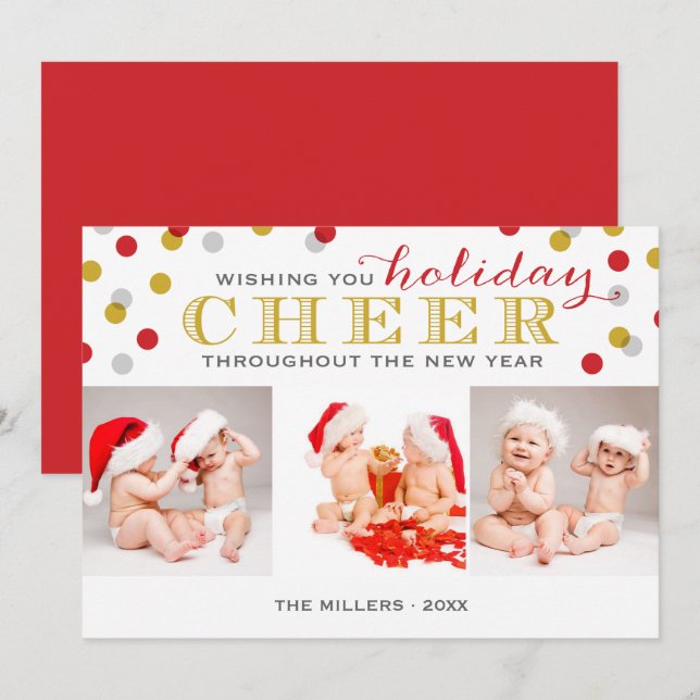 Holiday Cheer Modern Photo Collage Christmas Card (Front/Back)