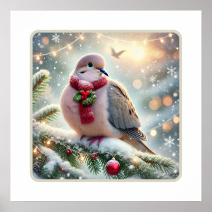Holiday Cheer: Mourning Dove in Festive Spirit Poster