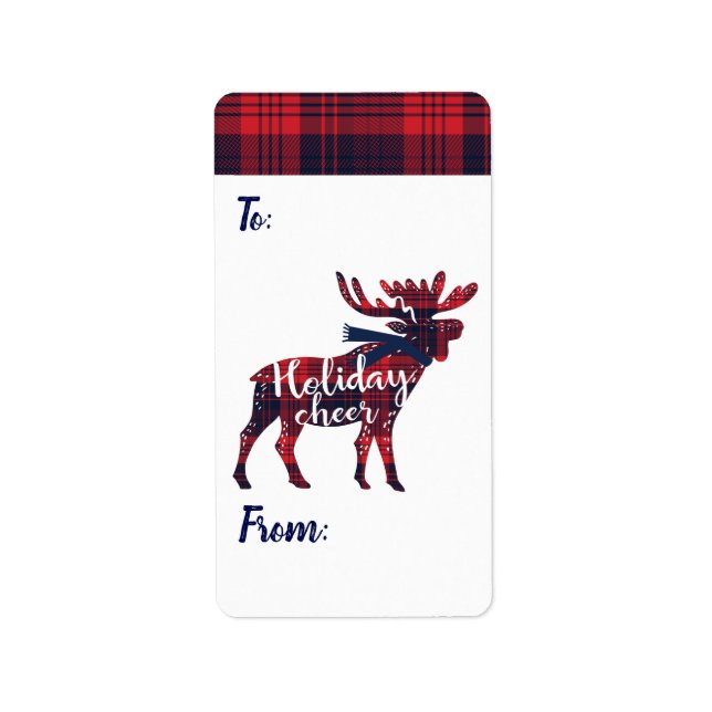 Holiday Cheer | Red Buffalo Plaid Moose Christmas Label (Front)