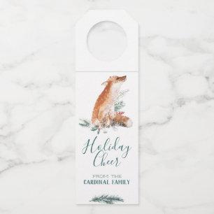 Holiday Cheer Red Fox & Winter Berries Bottle Tag