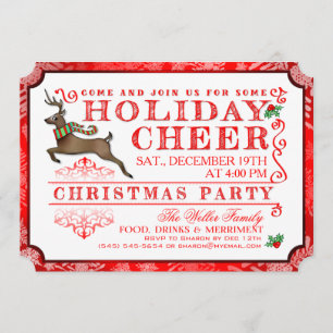 Holiday Cheer Reindeer Christmas Party Invitation