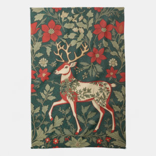 Holiday Cheer Reindeer William Morris Inspired Tea Towel