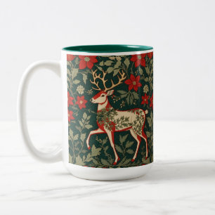 Holiday Cheer Reindeer William Morris Inspired Two-Tone Coffee Mug