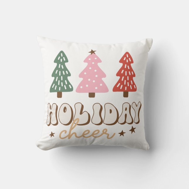 Holiday Cheer Retro Christmas Cushion (Front)