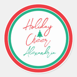 Holiday Cheer Script Christmas Tree Classic Round Sticker